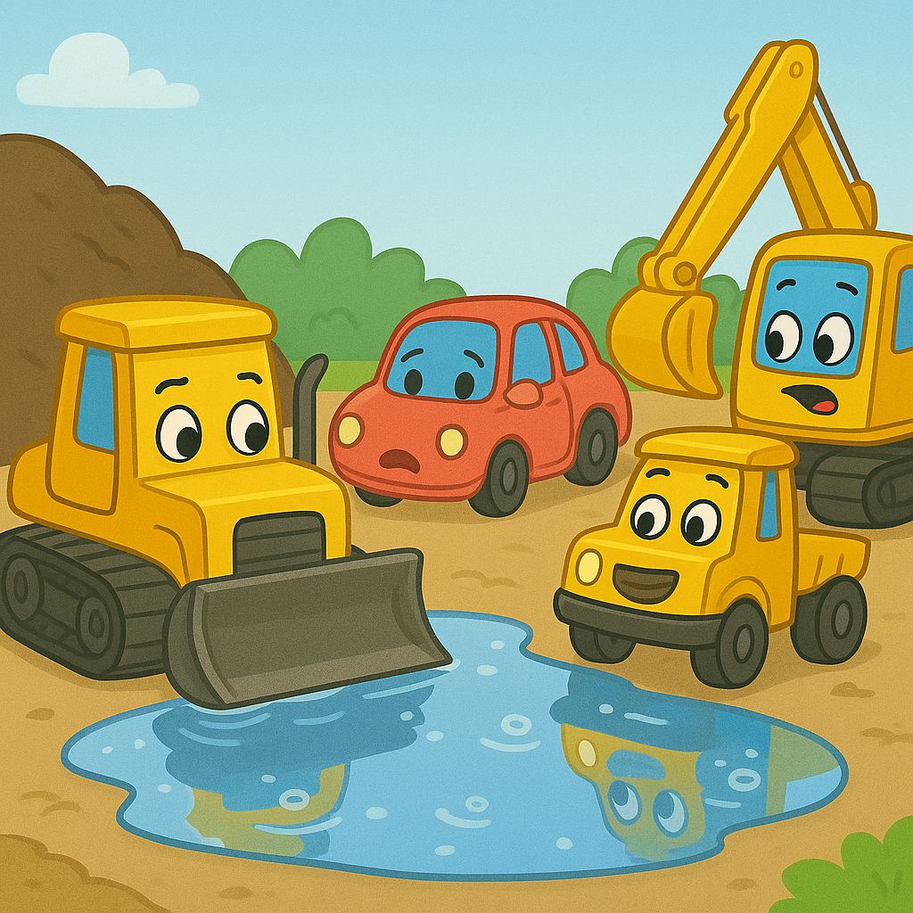 Бульдозер Бобик и большая лужа