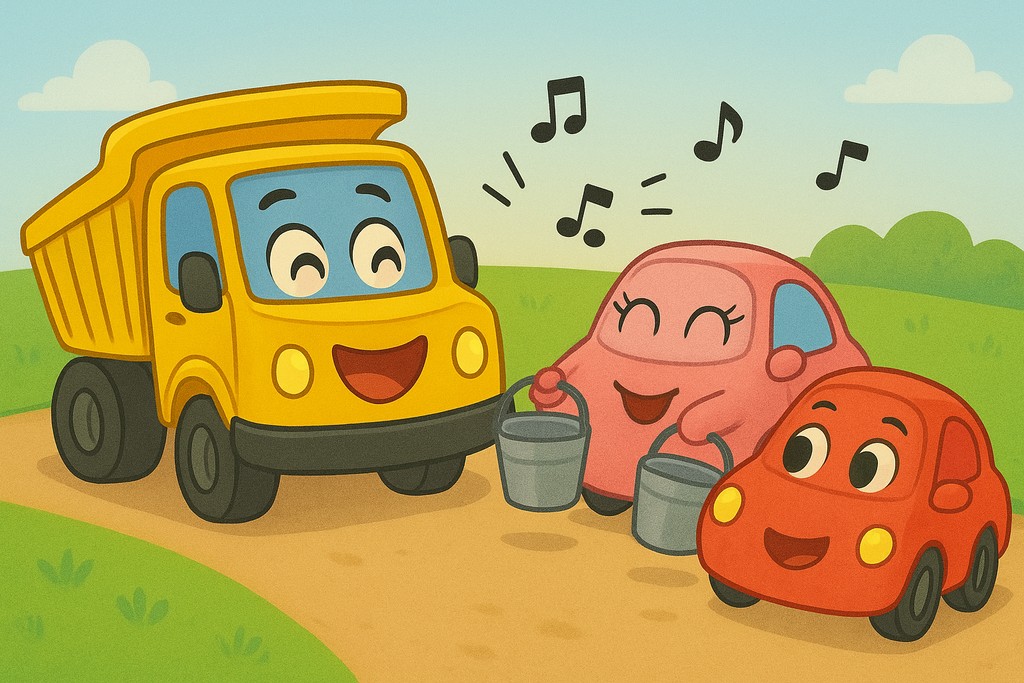 Машинки Лили, Мими и самосвал Груша создают музыку в гараже