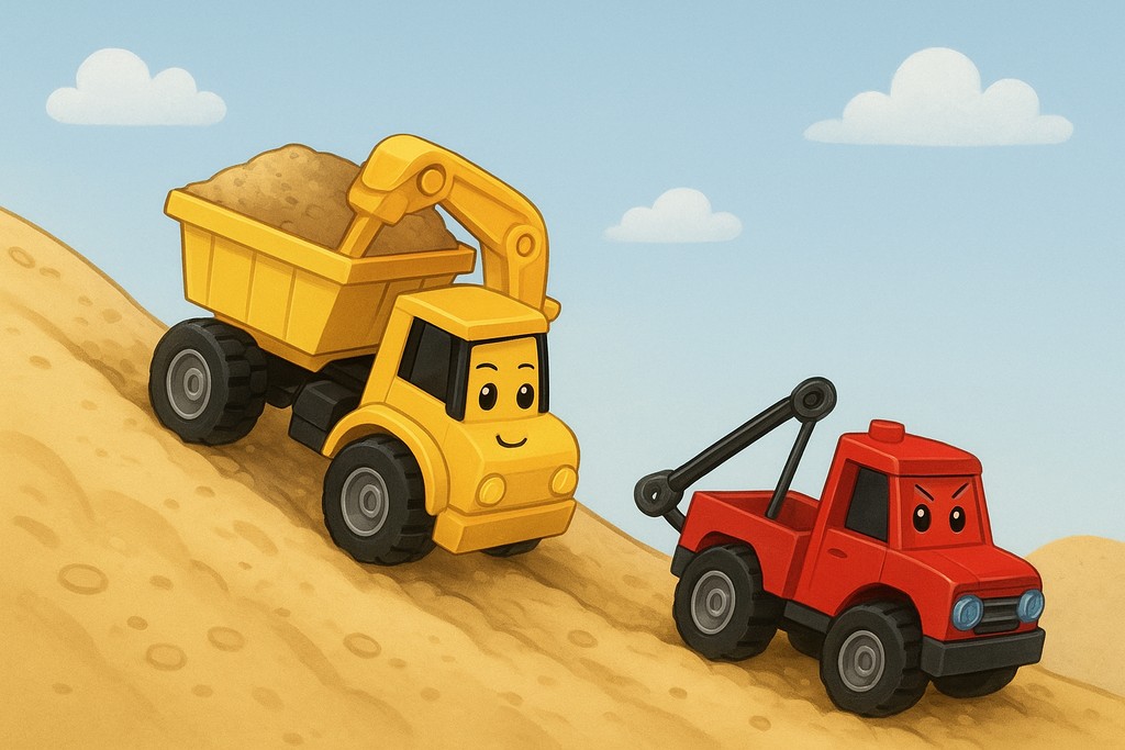 Самосвал Груша и гора песка